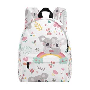 cute rainbow koala school backpack for girls & boys, water resistant durable casual basic bookbag for students
