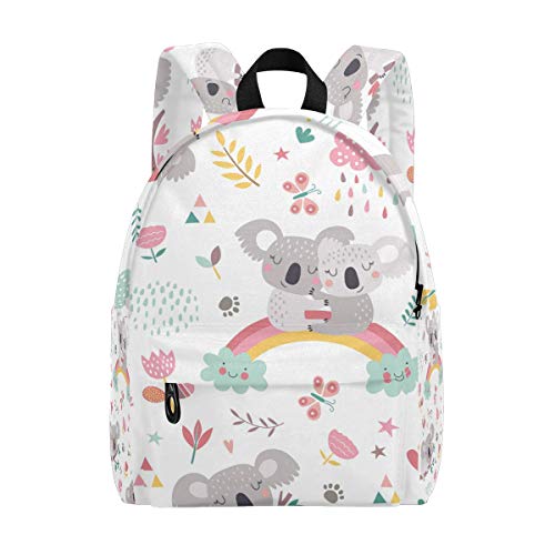 Cute Rainbow Koala School Backpack for Girls & Boys, Water Resistant Durable Casual Basic Bookbag for Students