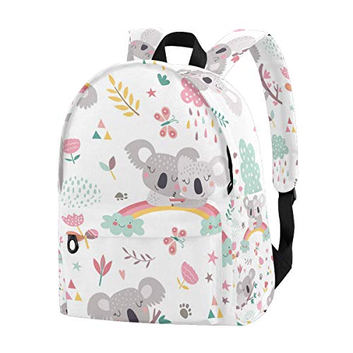 Cute Rainbow Koala School Backpack for Girls & Boys, Water Resistant Durable Casual Basic Bookbag for Students