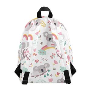 Cute Rainbow Koala School Backpack for Girls & Boys, Water Resistant Durable Casual Basic Bookbag for Students