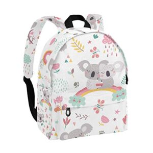 Cute Rainbow Koala School Backpack for Girls & Boys, Water Resistant Durable Casual Basic Bookbag for Students