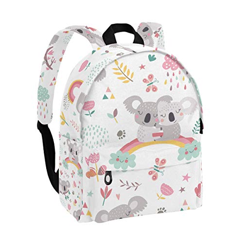 Cute Rainbow Koala School Backpack for Girls & Boys, Water Resistant Durable Casual Basic Bookbag for Students