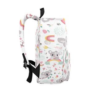 Cute Rainbow Koala School Backpack for Girls & Boys, Water Resistant Durable Casual Basic Bookbag for Students
