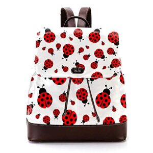 Casual PU Leather Backpack for Men, Women's Shoulder Bag Students Daypack for Travel Business College Red Ladybug