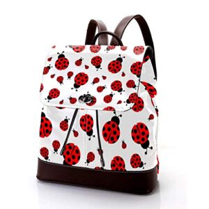 Casual PU Leather Backpack for Men, Women's Shoulder Bag Students Daypack for Travel Business College Red Ladybug