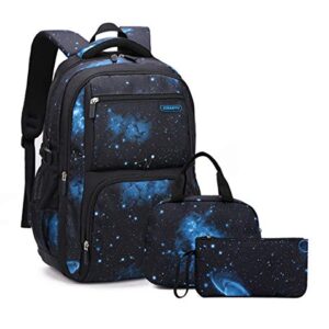 Galaxy School-Bag Backpack with Lunch-Bag for Boys Middle-School Elementary Bookbag