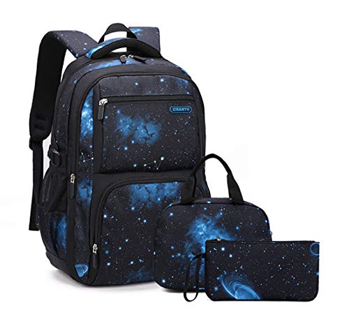 Galaxy School-Bag Backpack with Lunch-Bag for Boys Middle-School Elementary Bookbag