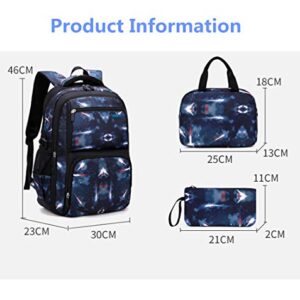 Galaxy School-Bag Backpack with Lunch-Bag for Boys Middle-School Elementary Bookbag