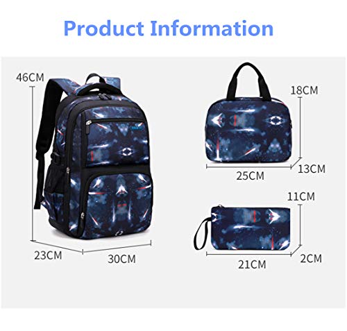 Galaxy School-Bag Backpack with Lunch-Bag for Boys Middle-School Elementary Bookbag