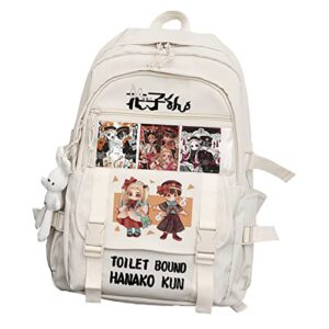 jupkem jupkem anime toilet-bound hanako-kun backpack with animal doll pendant student bag laptop cosplay boy girl (white 5)