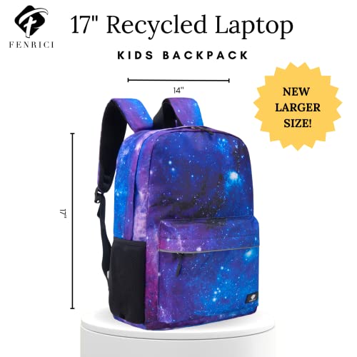 Fenrici Galaxy Backpack for Girls, Boys, Kids, Teens, Recycled School Bag With Padded Laptop Compartment, Ideal for Everyday Use and Travel - 17 Inches, Galaxy Purple