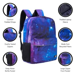 Fenrici Galaxy Backpack for Girls, Boys, Kids, Teens, Recycled School Bag With Padded Laptop Compartment, Ideal for Everyday Use and Travel - 17 Inches, Galaxy Purple