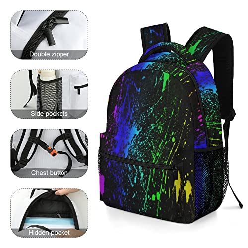 Glow in Dark Splatter Neon School Backpack 16 Inch for Girls Boys Casual Bag Prints Bookbags Backpack for Supplies