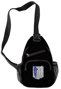 handafa unisex attack titan sling backpack anime single shoulder bag logo print manga daypack(black)