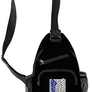 HANDAFA Unisex Attack Titan Sling Backpack Anime Single Shoulder Bag Logo Print Manga Daypack(Black)