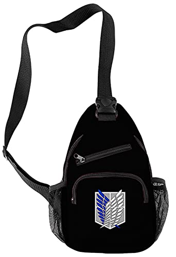 HANDAFA Unisex Attack Titan Sling Backpack Anime Single Shoulder Bag Logo Print Manga Daypack(Black)