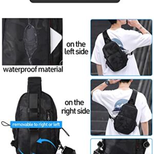 Small Black Sling Crossbody Backpack Shoulder Bag for Men Women, Lightweight One Strap Chest Backpack Sling Bag Backpack for Hiking Walking Biking Travel Cycling USB Charger Port Nylon Camouflage