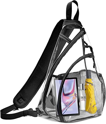 OSOCE Clear Sling Bag,Transparent Crossbody Bag with Reflective Belt,Zipper Shoulder Pocket, Breathable Back Cushion