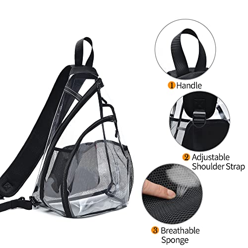 OSOCE Clear Sling Bag,Transparent Crossbody Bag with Reflective Belt,Zipper Shoulder Pocket, Breathable Back Cushion