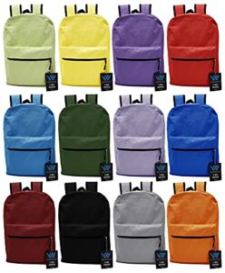 12 pack backpack , bulk 17 inch lightweight student outdoor travel school book bag (assorted)