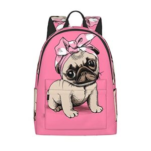 fehuew 16 inch backpack cute pink cartoon pug laptop backpack full print school bookbag shoulder bag for travel daypack