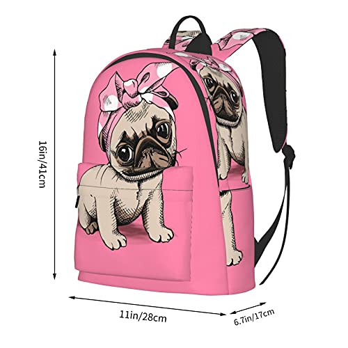 FeHuew 16 inch backpack Cute Pink Cartoon Pug Laptop Backpack Full Print School Bookbag Shoulder Bag for Travel Daypack