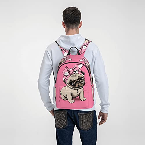 FeHuew 16 inch backpack Cute Pink Cartoon Pug Laptop Backpack Full Print School Bookbag Shoulder Bag for Travel Daypack