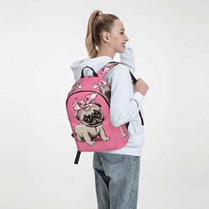 FeHuew 16 inch backpack Cute Pink Cartoon Pug Laptop Backpack Full Print School Bookbag Shoulder Bag for Travel Daypack