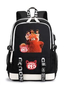turning backpack red panda backpack school bag bookbag (black 3)