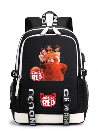 Turning Backpack Red Panda Backpack School Bag Bookbag (Black 3)