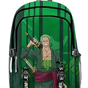 AMOMA Unisex Anime One Piece Daypacks Cosplay Luffy 3D Printed Lightweight Casual Multipurpose Canvas Backpack(One Size,Z-Green)