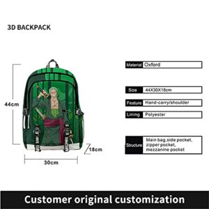 AMOMA Unisex Anime One Piece Daypacks Cosplay Luffy 3D Printed Lightweight Casual Multipurpose Canvas Backpack(One Size,Z-Green)