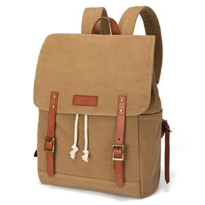 etidy canvas leather casual daypack retro classic laptop backpack bookbag travel rucksack for student men women(camel)