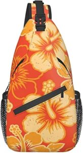 sling bag, orange hawaiian print crossbody sling backpack for casual shoulder women and men