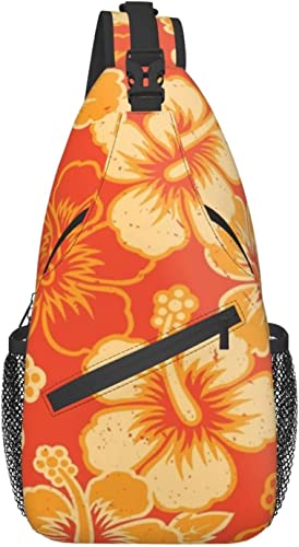 Sling Bag, Orange Hawaiian Print Crossbody Sling Backpack for Casual Shoulder Women and Men