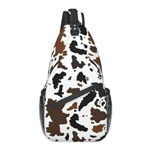 cow print sling backpack,crossbody sling bag travel hiking daypacks pattern rope chest shoulder daypack for men women