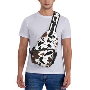 Cow Print Sling Backpack,Crossbody Sling Bag Travel Hiking Daypacks Pattern Rope Chest Shoulder Daypack For Men Women