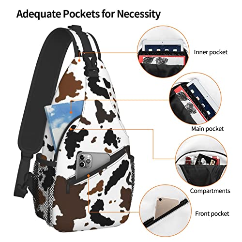 Cow Print Sling Backpack,Crossbody Sling Bag Travel Hiking Daypacks Pattern Rope Chest Shoulder Daypack For Men Women