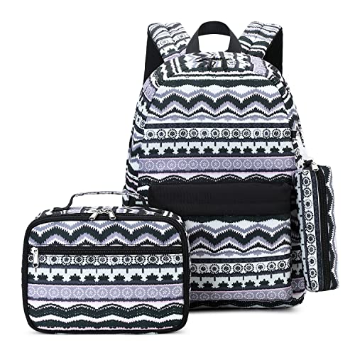 GUDFBALE School backpack for girls with Lunch Box Pencil Case Casual Style Lightweight Canvas Backpack Bookbags Set (Black)