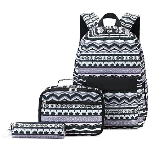 GUDFBALE School backpack for girls with Lunch Box Pencil Case Casual Style Lightweight Canvas Backpack Bookbags Set (Black)