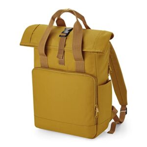 bagbase bg118l recycled twin handle roll-top laptop backpack, mustard, one size