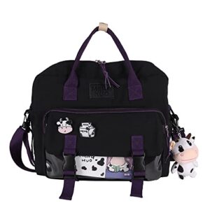 sallyoon japanese school hand bag anime backpack shoulder bag kawaii cute backpacks for girls (black)