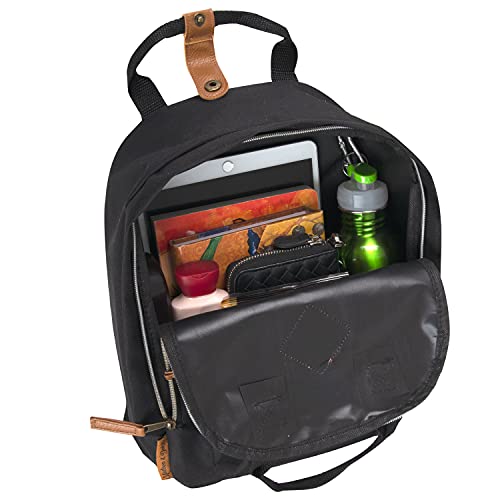 MADISON & DAKOTA Canvas Mini Backpack for Everyday & Day Pack Rucksack in Solid Color Blocks (Black)