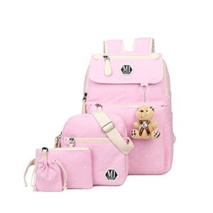 polka-dot girls backpack-combo pink school-bag elementary canvas bookbag