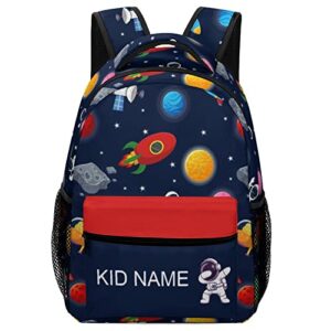 Mrokouay Custom Backpack for Boys Girls, Personalized Backpack with Name Text, Customization Planet Astronaut Rocket Cute Lightweight School Bag