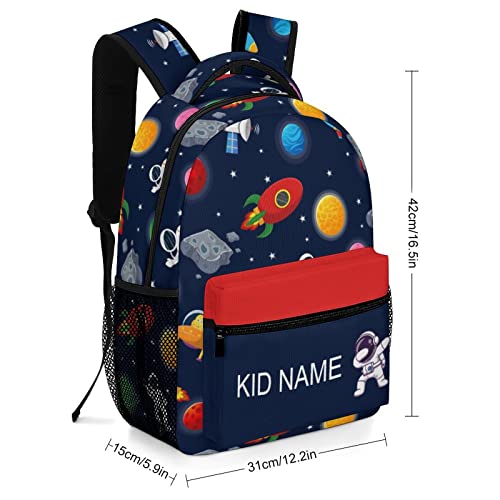 Mrokouay Custom Backpack for Boys Girls, Personalized Backpack with Name Text, Customization Planet Astronaut Rocket Cute Lightweight School Bag