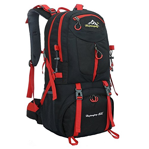 SUGOIDAN Hiking Backpack Waterproof Travel Fishing Climbing Camping 60L Hiking Daypack (Black)