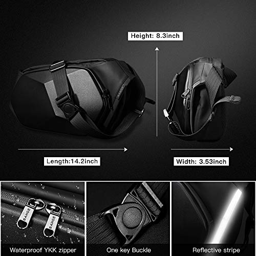 BANGE Sling Bag Waterproof Safe Protect Shell Crossbady Bag Backpack, Biking Hiking Travel Shoulder Bag (Black Large)