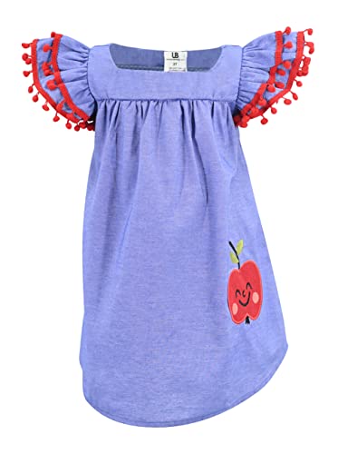 Unique Baby Girls Back to School Denim Apple Dress (8Y, Red)