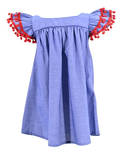 Unique Baby Girls Back to School Denim Apple Dress (8Y, Red)